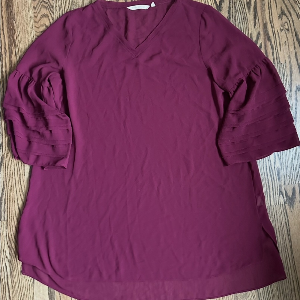 Soft Surroundings petite L Women's V-Neck Burgundy Top